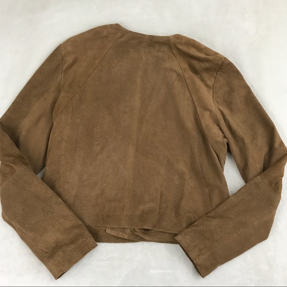 NEIMAN MARCUS Perforated open front Suede jacket L - Picture 6 of 8